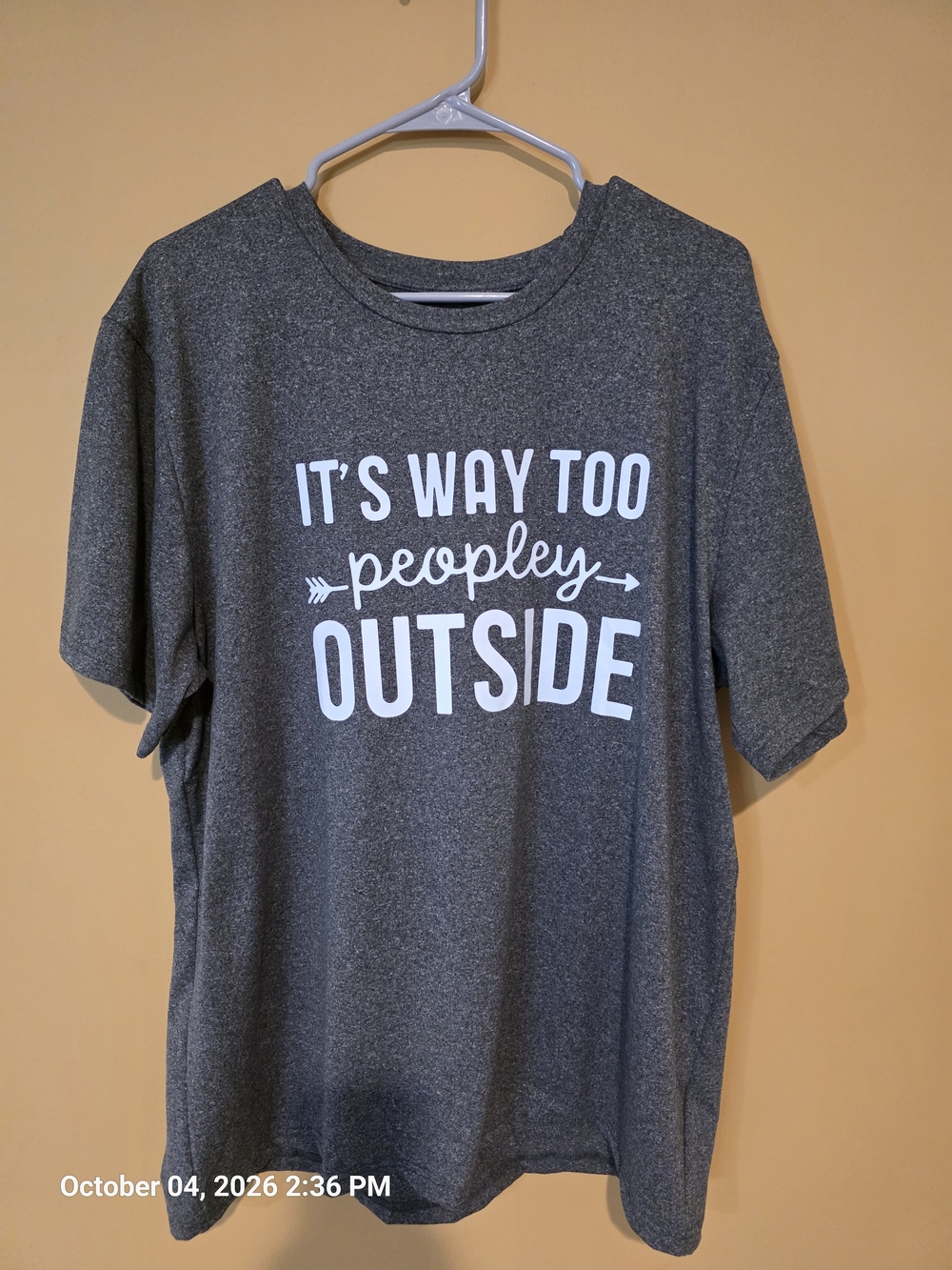 Graphic Short Sleeve Tee - Charcoal Gray "It's Way Too Peopley Outside"